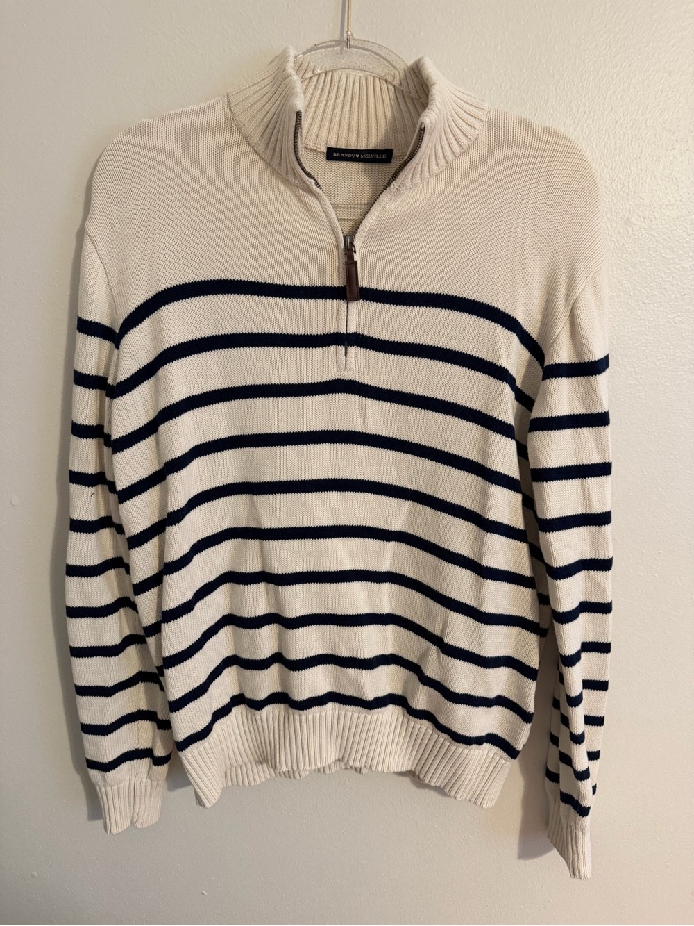 Brandy Melville ‘Aleah’ Cream and Navy Striped Half-Zip Sweater